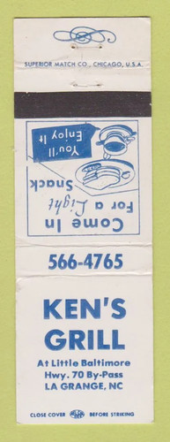 Matchbook cover ken s grill - -, ken's